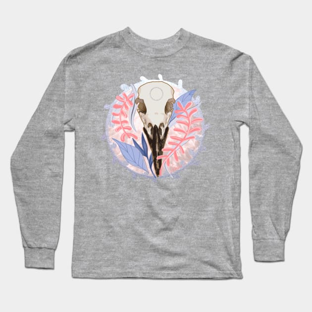 Bird Skull Wreath Long Sleeve T-Shirt by Sierra Snipes Studio